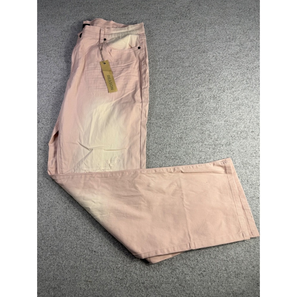 Reason Premium Denim Mens 40x32 Pink Cream Acid Wash Straight Distressed Jeans